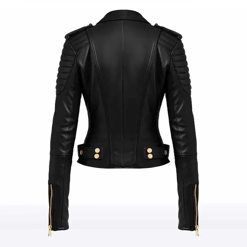 Ava Women’s Black Sheepskin Biker Jacket