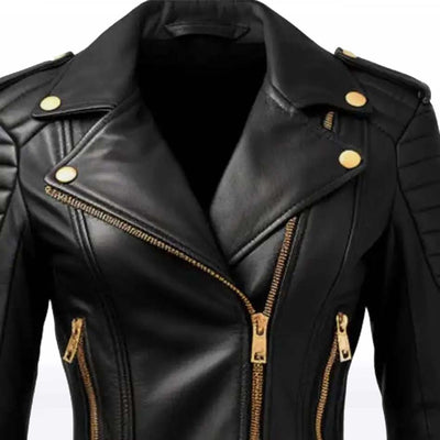 Ava Women’s Black Sheepskin Biker Jacket