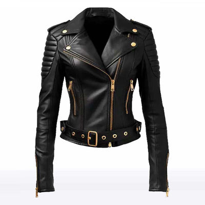 Ava Women’s Black Sheepskin Biker Jacket