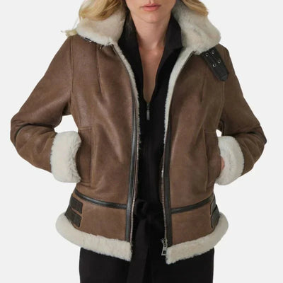 Womens Aviator Brown Leather Jacket