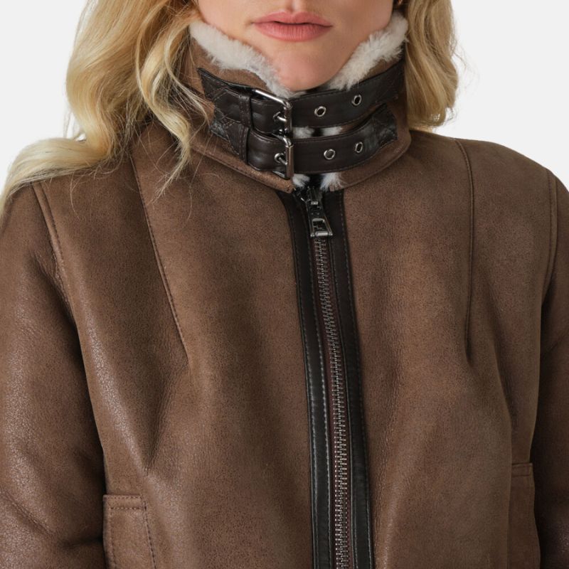 Womens Aviator Brown Leather Jacket