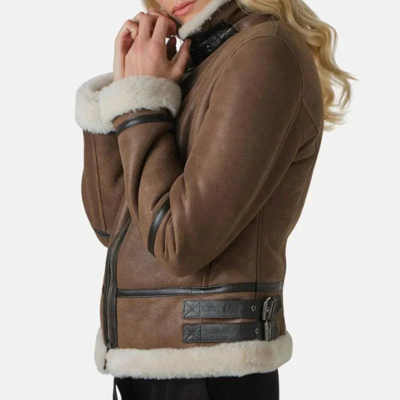 Womens Aviator Brown Leather Jacket