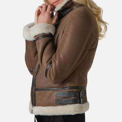 Womens Aviator Brown Leather Jacket