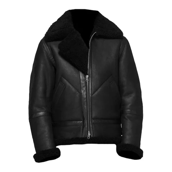 Black Shearling Leather Jacket For Mens
