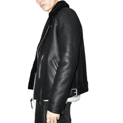 Mens Black Shearling Archon Moto Style Leather Jacket
