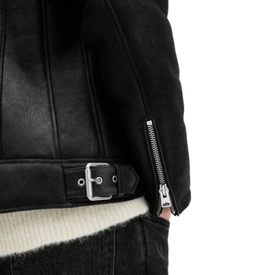 Mens Black Shearling Archon Moto Style Leather Jacket