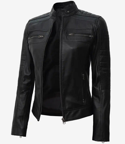 Womens Black Cafe Racer Leather Jacket