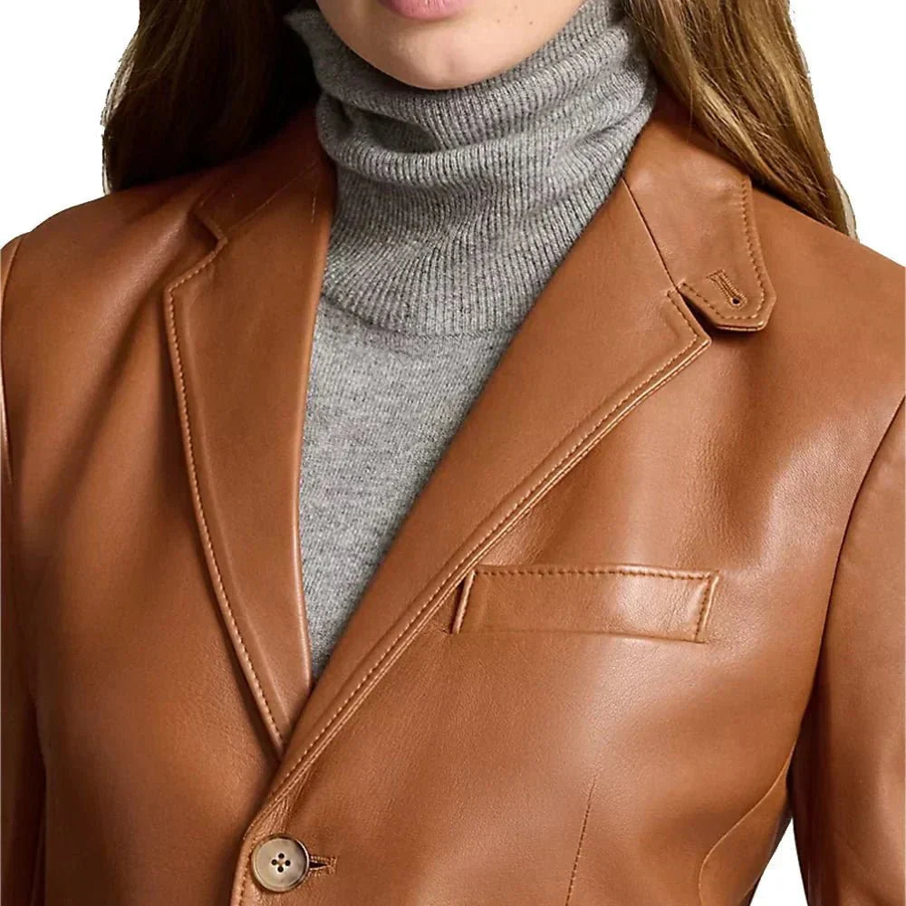 Lambskin Brown Leather Blazer For Womens