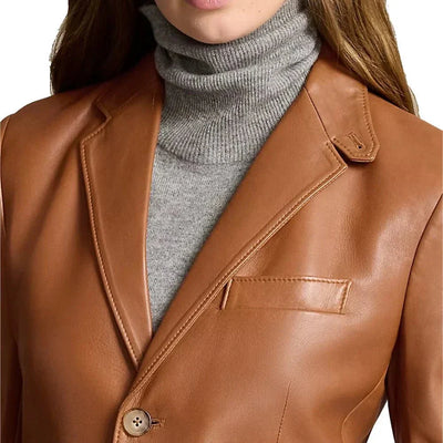 Lambskin Brown Leather Blazer For Womens