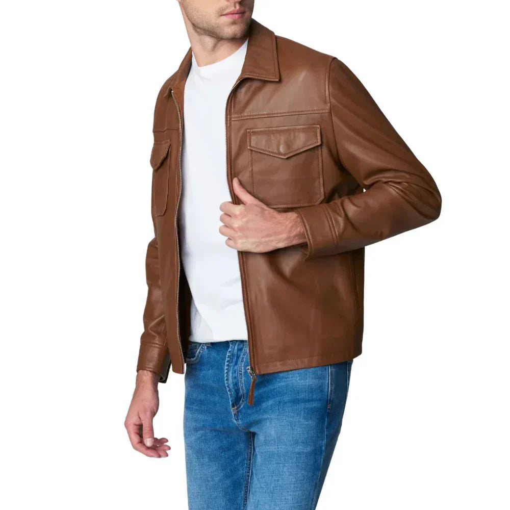Mens Brown Moto Racer Leather Jacket