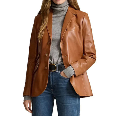 Lambskin Brown Leather Blazer For Womens