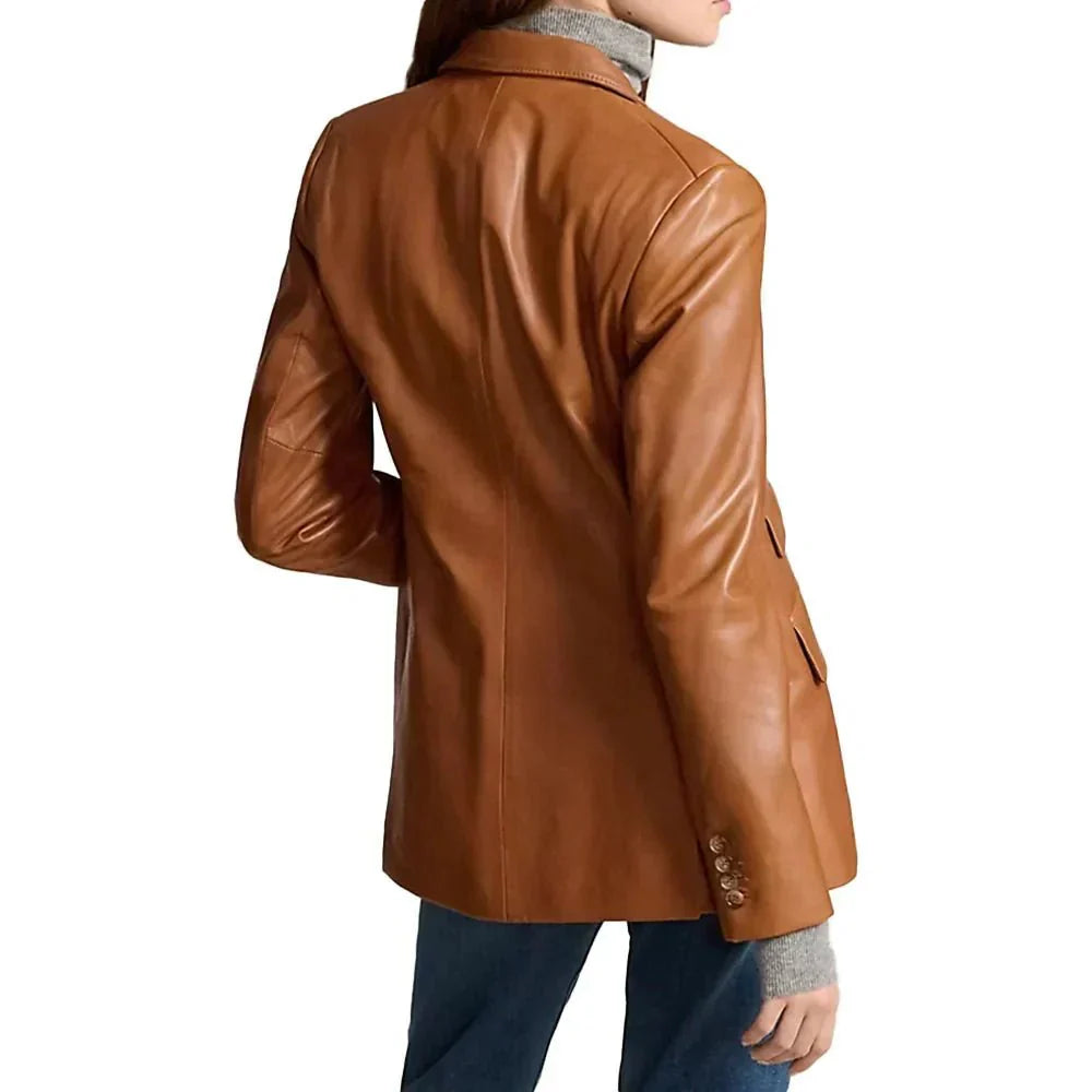Lambskin Brown Leather Blazer For Womens