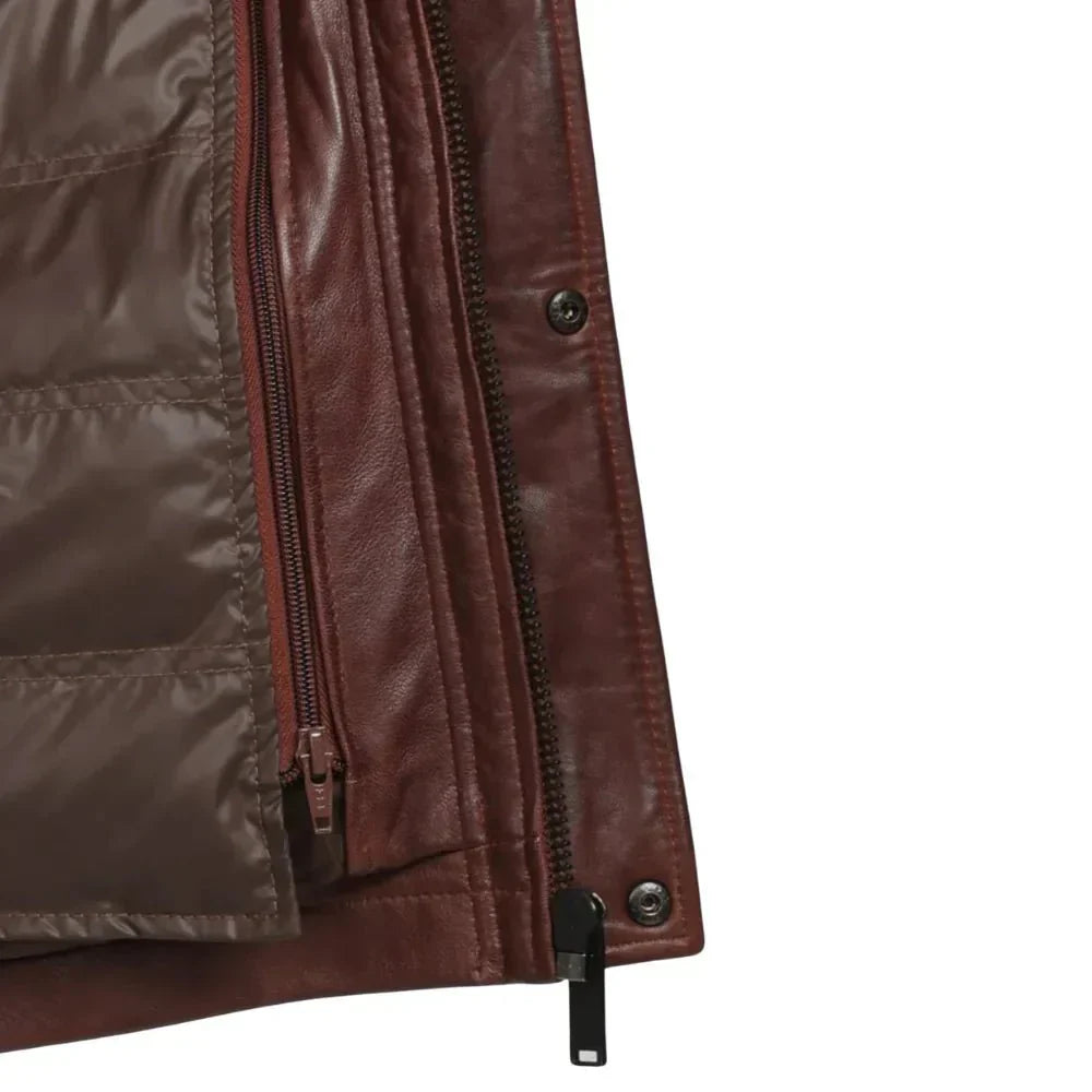 Mens Brown Real Lambskin Leather Car Coat