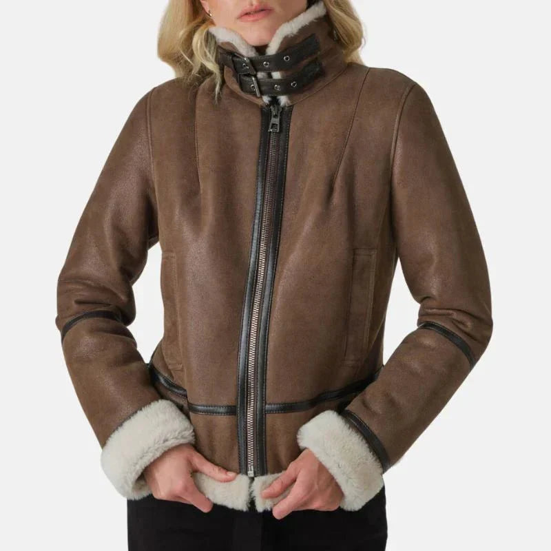 Womens Aviator Brown Leather Jacket