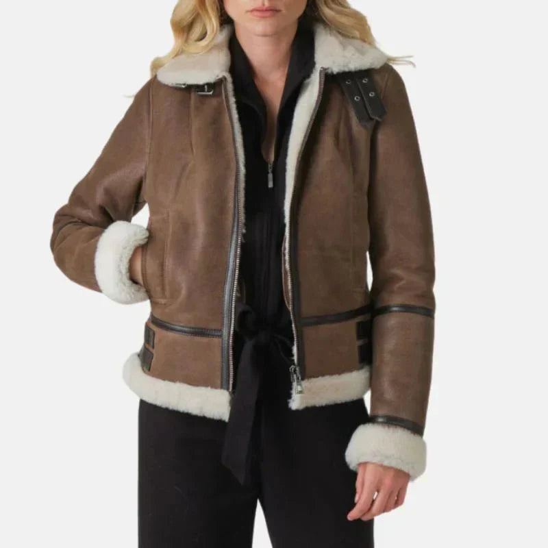 Womens Aviator Brown Leather Jacket