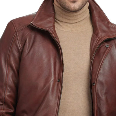 Mens Brown Real Lambskin Leather Car Coat
