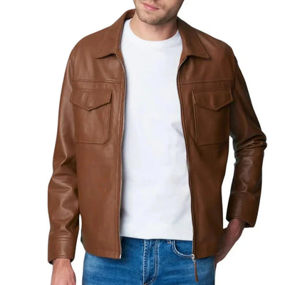 Mens Brown Moto Racer Leather Jacket