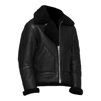 Black Shearling Leather Jacket For Mens