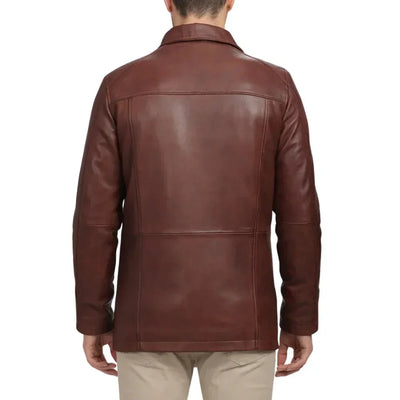 Mens Brown Real Lambskin Leather Car Coat