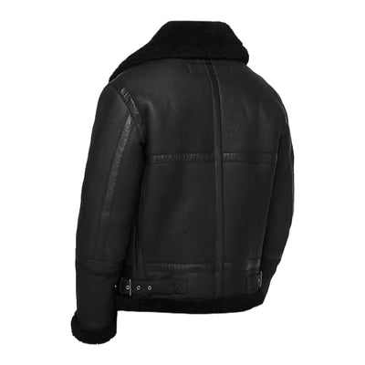 Black Shearling Leather Jacket For Mens