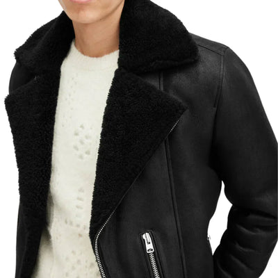Mens Black Shearling Archon Moto Style Leather Jacket