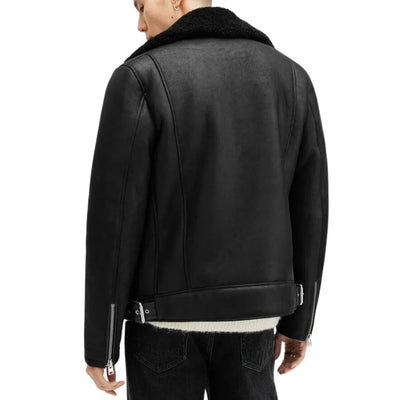 Mens Black Shearling Archon Moto Style Leather Jacket