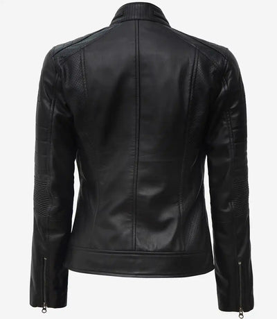 Womens Black Cafe Racer Leather Jacket