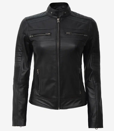 Womens Black Cafe Racer Leather Jacket