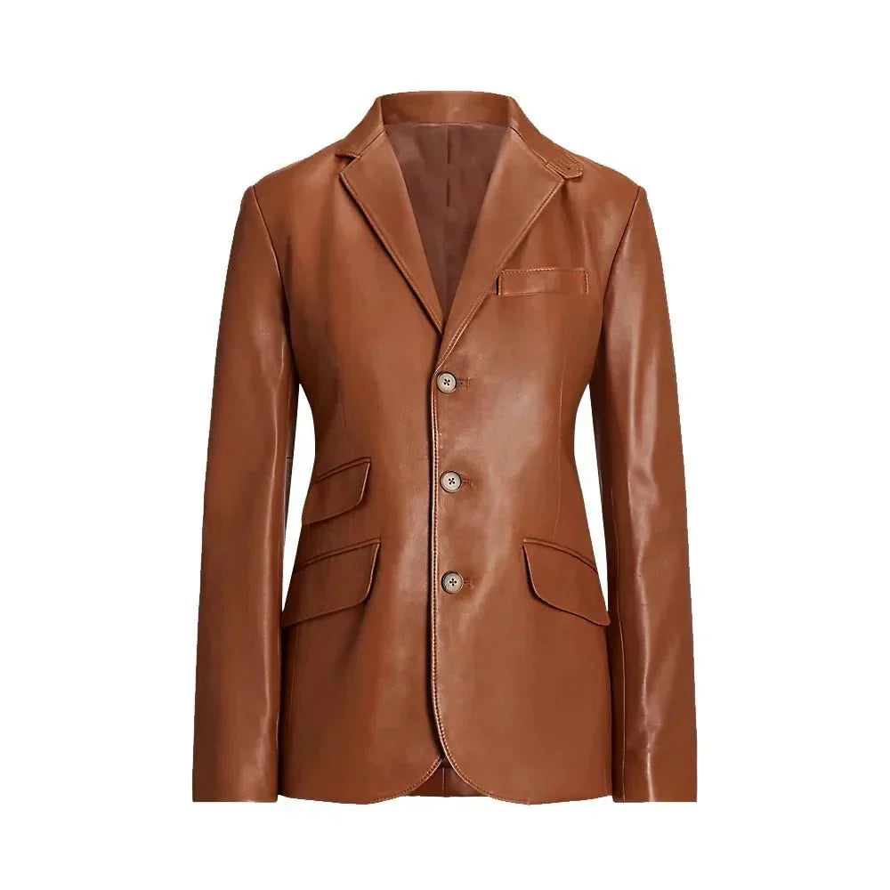 Lambskin Brown Leather Blazer For Womens