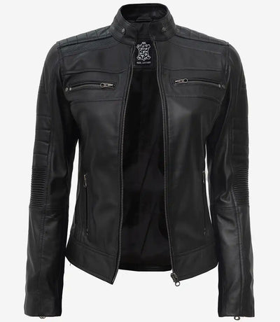 Womens Black Cafe Racer Leather Jacket